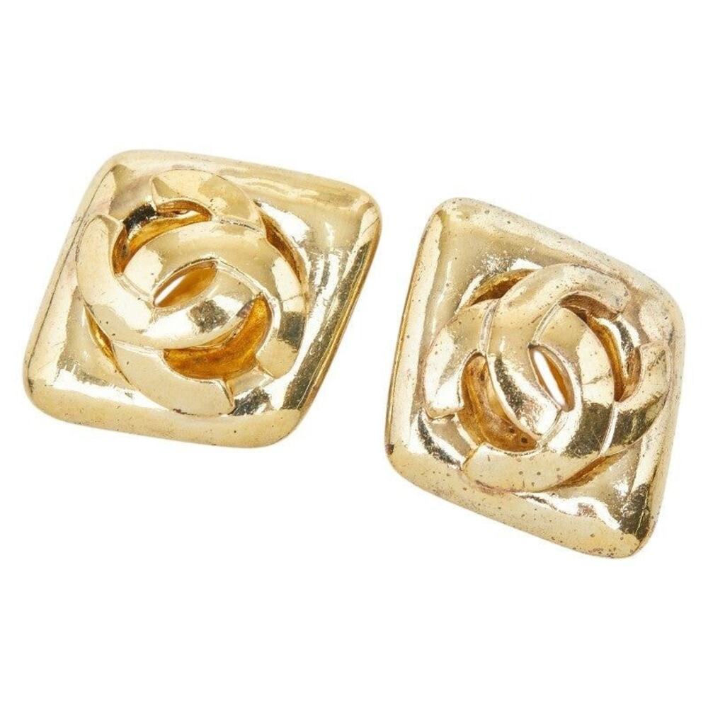 Chanel CC Logo Gold Plated Earrings